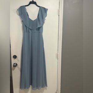 Dusty blue off the shoulder, bridesmaid dress worn one time.